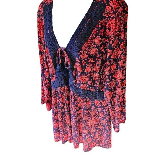 TORRID NEW Babydoll Gauze Crochet Trim Floral Lace-Up Top 4X - Picture 5 of 16